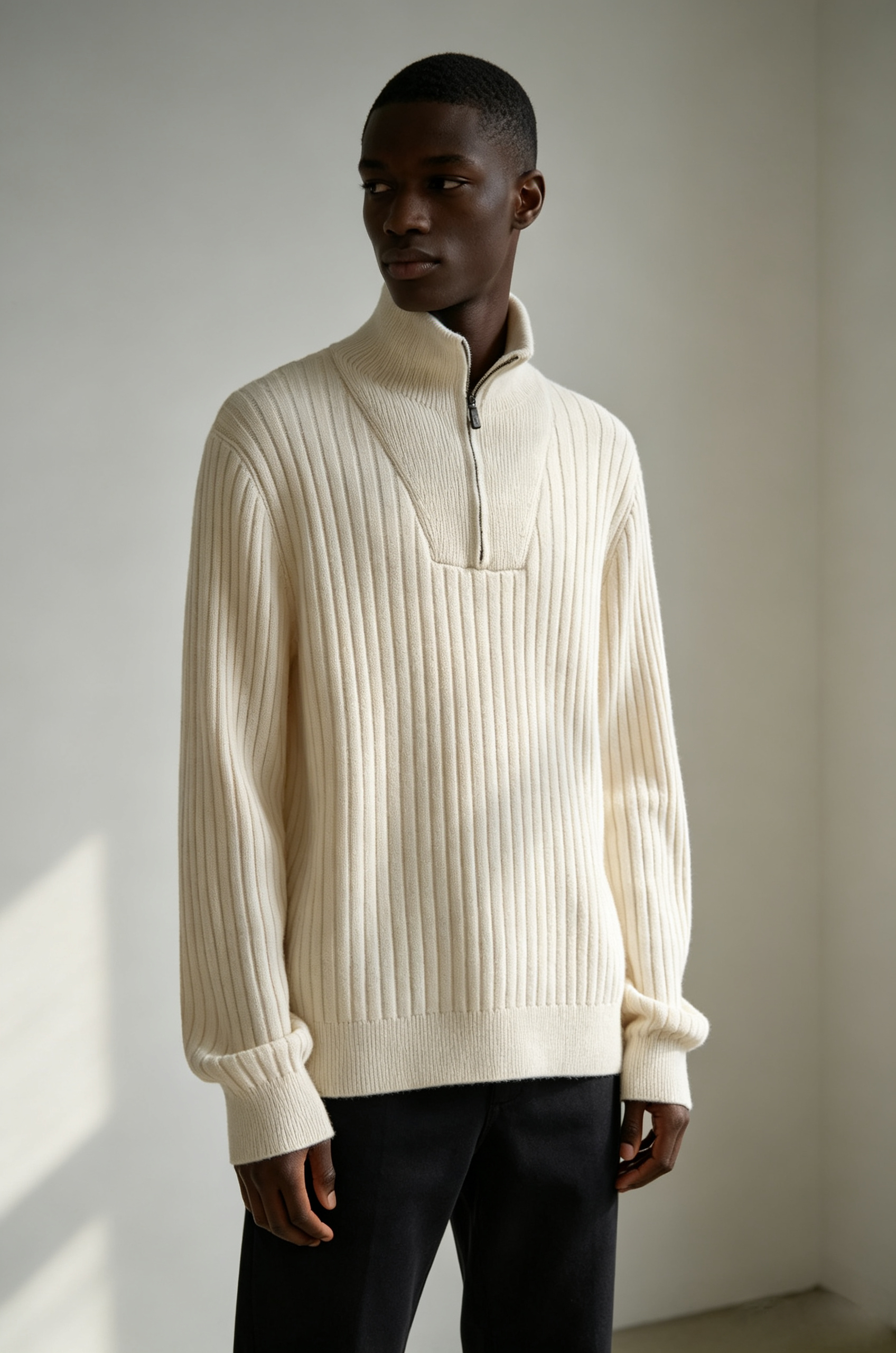 Men's turtleneck half placket long-sleeved pullover sweater