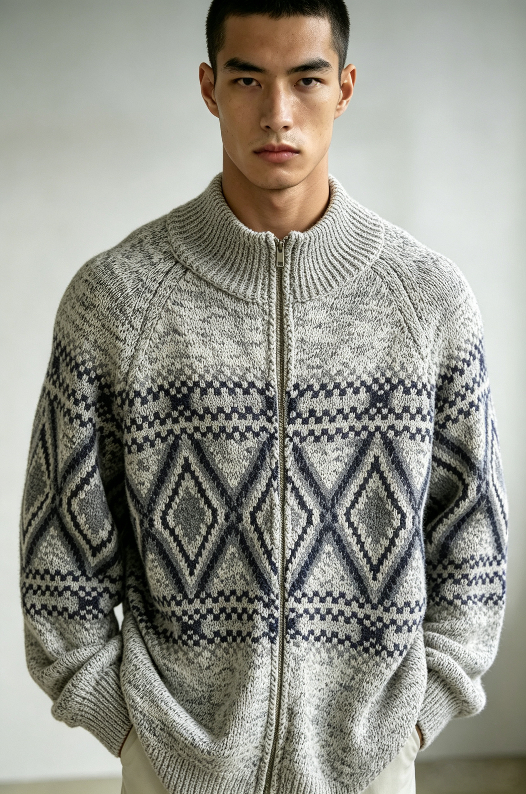 Men's mock neck cardigan sweater